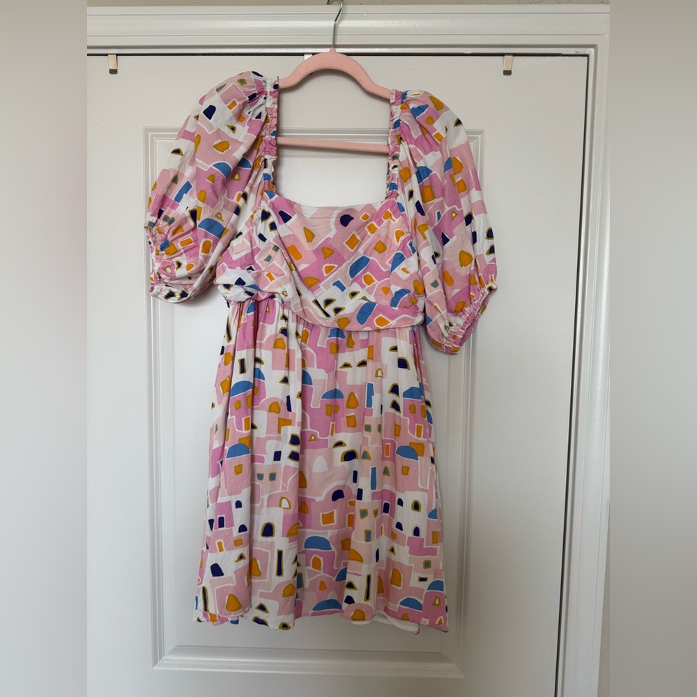 CROSBY by Mollie Burch Pink Multicolor Puff Sleeve Midi Dress